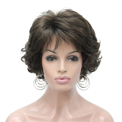 

StrongBeauty Short Wig Soft Tousled Curls Brown Highlights Full Synthetic Wigs COLOUR CHOICES