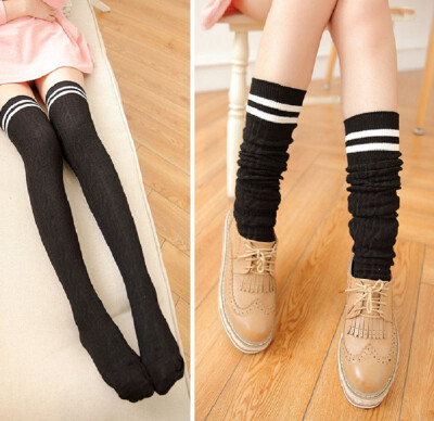 

Women Knit Cotton Over The Knee Long Socks Striped Thigh High Stocking Socks New