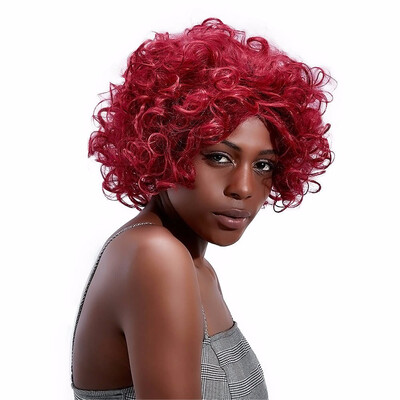 

15 Kanekalon Wigs For Black Women Curly Medium Wigs Synthetic Hair Burgundy Cosplay Wig Hollywood HPHR-018