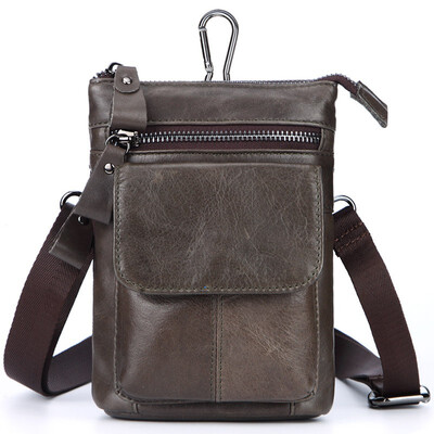 

NovelTeez Mens pocket leather belt mobile phone bag top layer leather multifunction bag