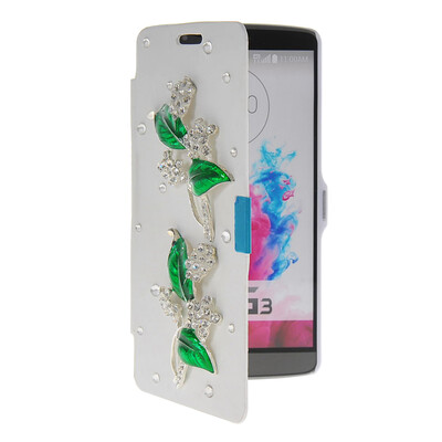 

MOONCASE Bling Rhinestone Crystal Ultre Slim Leather Side Flip Wallet Shell Back ЧЕХОЛ ДЛЯ LG G3 White