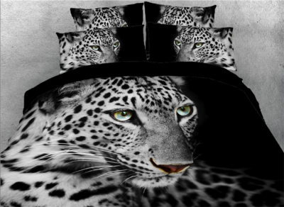 

3D Peace Leopard Printed Cotton 4-Piece Black Bedding Sets