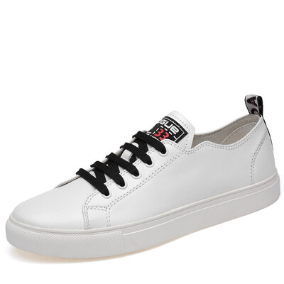 

Genuine Leather Male Shoes Adult Lace up Fashion Sneakers Black White Color Mensneakers Simple Design MenLarge size 35-47