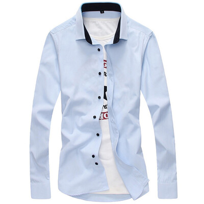 

(MSEK) CS31757 рубашка мужской сплошной цвет лацкан рубашка мода casual мужской рубашка синий M