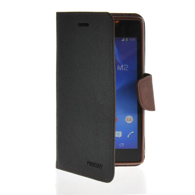 

MOONCASE Classic cross pattern Leather Side Flip Wallet Card Pouch Stand Soft Shell Case Cover for Sony Xperia M2 Black Brown