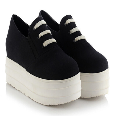 

IDIFU Womens Round Toe Slip on Platform Canvas Shoes Low Top Casual Loafers Sneakers