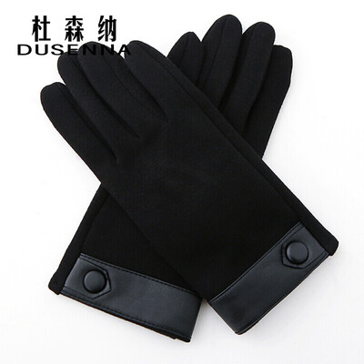 

DUSENNA gloves mens autumn&winter warm points finger touch screen wool gloves riding windproof cold wool gloves mens leather not falling velvet gloves black