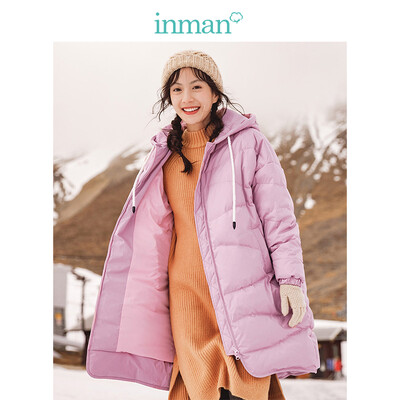 

INMAN 2018 winter new hooded warm&windproof wild long down jacket female 1883121463 pink purple M