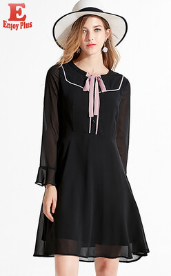 

XL XXL 3XL 4XL 5XL plus size office chiffon new autumn 2018 women dress long sleeve large size black elegant A line midi lady