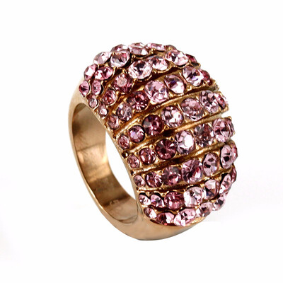 

Fan-Shaped Multi-Row Crystal Full White Stones Stainless Steel Finger ringRose Gold