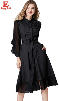 

XL XXL 3XL 4XL 5XL plus size office new autumn 2018 women dress long sleeve large size black chiffon vintage A line mid calf
