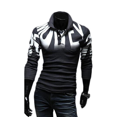 

Zogaa New Mens Polo Shirt Printing Slim Long Sleeve