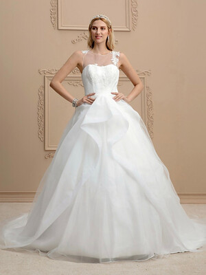 

Custom Ball Gown Portrait Neckline Organza Court Trains Wedding Dresses with Appliques by CIRCELEE®