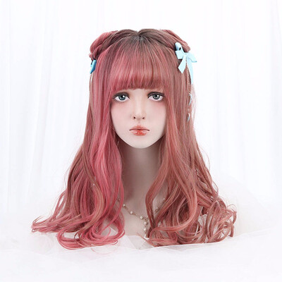 

20 Lolita Cosplay Wig With Bangs Kanekalon Synthetic Hair Red Purple Ombre Natural Wave Party Wigs For Women Heat Resistant