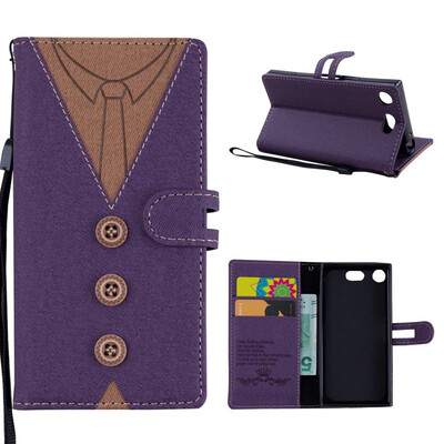 

MOONCASE Sony Xperia XZ1 Compact stitching embossed mens leather case - purple