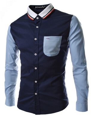 

AOWOFS2018 explosion models European version long-sleeved slim shirt knit collar mens shirt 9055