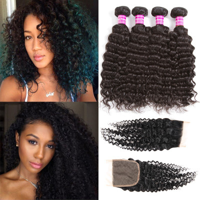 

Unprocessed Malaysian Virgin Human Hair Deep Wave Bundles With Free Part Closure Wholesale Virgin Human Hair Bundles with Closure
