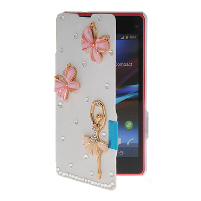 

MOONCASE Rhinestone Crystal Ultre Slim Leather Side Flip Wallet Shell Back ЧЕХОЛ ДЛЯ Sony Xperia Z1 Compact (Mini) White