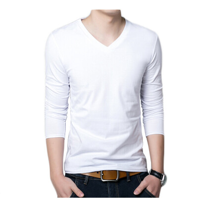 

Zogaa Spring New Korean Mens T-shirt Pure Color And Cotton V Collar Slim Long Sleeve