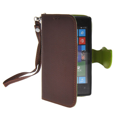 

MOONCASE Litch Skin Leather Side Flip Wallet Card Holder Pouch with Kickstand Case Cover for Nokia Lumia 520 Brown