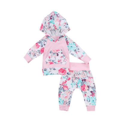 

USA Stock Newborn Kid Baby Girl Flower Hooded Tops Pants Legging Outfits Clothes