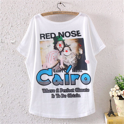 

Vintage Spring Summer Digital Printing Girl Womens Loose Short Batwing Sleeve T-shirt