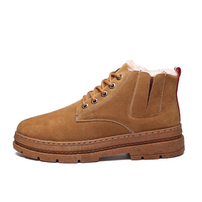 

Four AM winter warm Mens Snow Boots Lace Up suede leather upper Anti-Slip Flat Outdoor Shoes