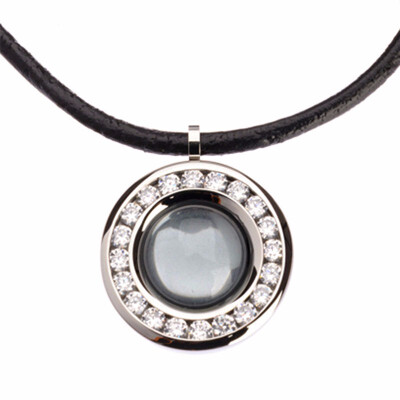 

Round Circle Crystal 12 Constellation Colorful Stone Pendant Genuine Leather Necklace Chain 17"