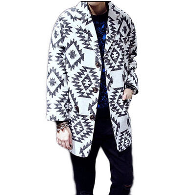 

Zogaa Winter New Men's Wool Coat Printing Casual Single-breasted