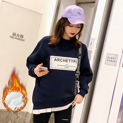 

JOY OF JOY 2018 autumn&winter new plus velvet thick Korean version of Harajuku bf students long-sleeved hooded plus velvet sweater female JWWY188466 Tibetan blue M