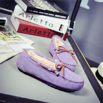 

Genuine Leather winter women loafers Wool inside flat suede shoes woman flats