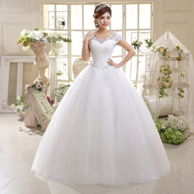 

New 2018 Korean Style Wedding Bridal Dresses Double Shoulders Lace Up Large Size Wedding Dress Vestido Casamento