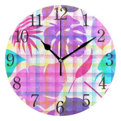 

Wall Clock Arabic Numerals Design Tropical Leaves Round
