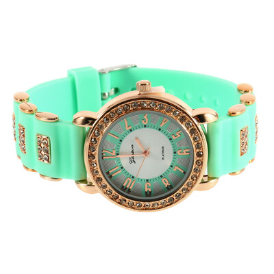 

Bling Crystal Golden Women Girl Ladies Quartz Silicone Wrist Watch Strap
