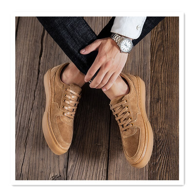

2018 leather low mens thick bottom shoes retro Korean version of the trend of the wind low help tooling mens shoes wild England