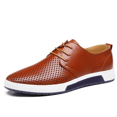 

New 2018 Men Casual Shoes Leather Summer Breathable Holes Luxury Brand Flat Shoes for Men Drop Shipping