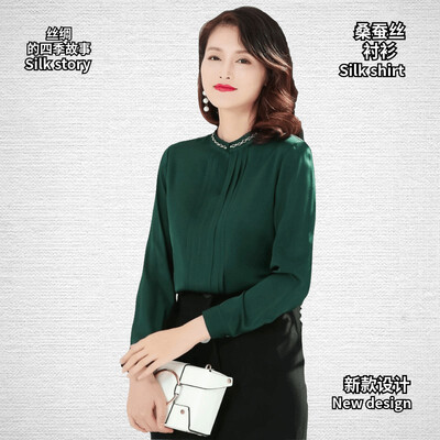

Silk shirt 2019 spring&summer heavy silk silk slim slimming fashion business solid color large size autumn ladies shirt