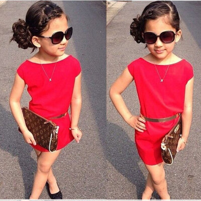 

New Fashion Girl Kids Children's Crew Neck Short Sleeve Summer Spring Dress