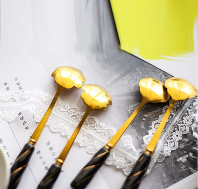 

OLOEY stainless steel ceramic handle coffee stirred spoon Mark flower petal spoon
