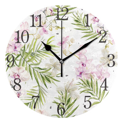 

Wall Clock Arabic Numerals Design Leaf Flowers Round