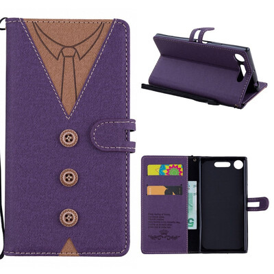 

MOONCASE Sony Xperia XZ1 stitching embossed mens leather case - purple