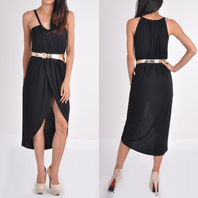 

Womens Irregular Cross Dress Casual Beach Dress Bohemian Spaghetti Strap Dress