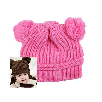 

Vanker Pretty Unisex Baby Kids Dual Ball Knit Sweater Cap Winter Warm Hat Pink