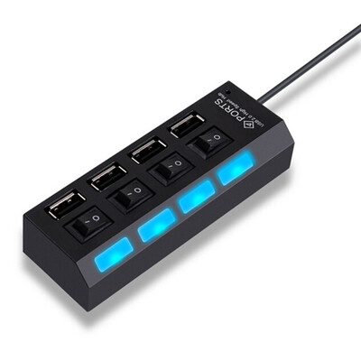 

НОВЫЙ концентратор USB 2.0 Прибытие Высокоскоростной 4 порта USB LED Splitter 480 Mbps USB-концентратор On / Off переключатель для
