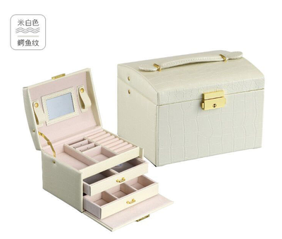 

Crocodile grain PU leather jewelry box three storey Double Drawer jewelry box Princess jewelry collection box