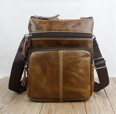 

Leather Mens Bag Satchel retro mens first leather cowboy zipper small shoulder bag
