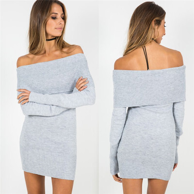 

2018 Slim Long-sleeved Dress Off Shoulder Bottom Skirt Knit Skirt