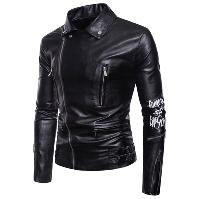 

AOWOFS Europe code 2018 foreign trade mens motorcycle multi-zipper printed leather punk Harley leather jacket B034
