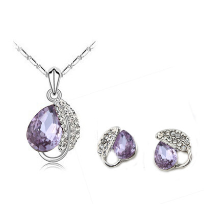 

Leaf Style Silver Plated Jewelry Set Necklace Earrings Crystal Women Fashion