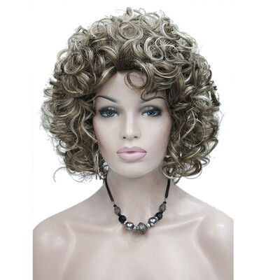 

StrongBeauty Short Style Curly Capless wig Brown with Blonde Highlights Synthetic Hair Wigs for Women COLOUR CHOICES